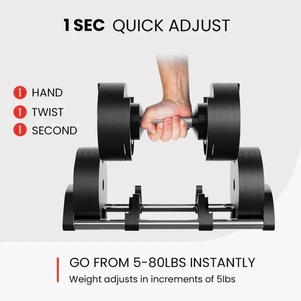 Digital Adjustable Dumbbells 5-80LB | Smart Weight Set for Home Workouts